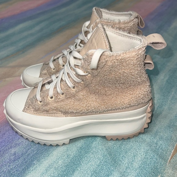 Converse Run Star Hike Hi Sherpa Farro Platform Sneakers Beige A04258C women’s 6 - Picture 5 of 8